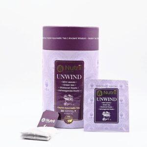 Nutrii CEYLON Ayurvedic Unwind Tea, Mint & Green Tea with Shatavari & Ashwaganda, 20 Biodegradable Bags, 30g